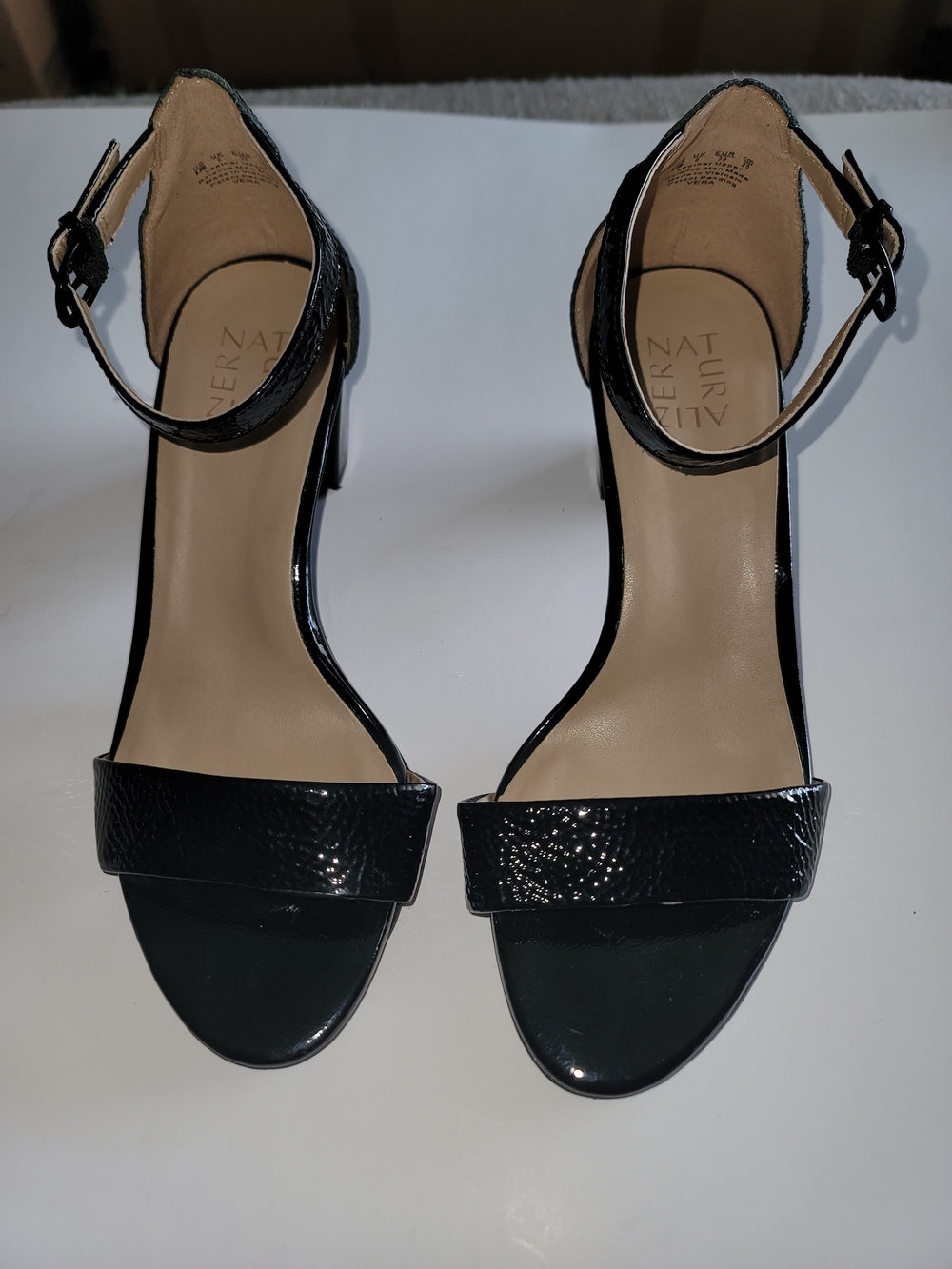 Naturalizer Vera Dress Black Patent Ankle-Strap Block Heel Sandals